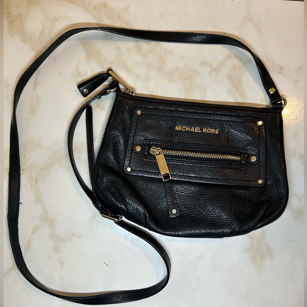 Michael Kors Black Crossbody Bag with Gold Accents